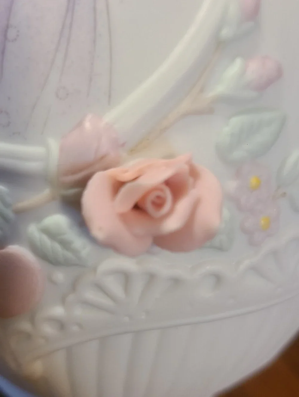 Precious Moments White and Pink Porcelain Vase with Girl Motif